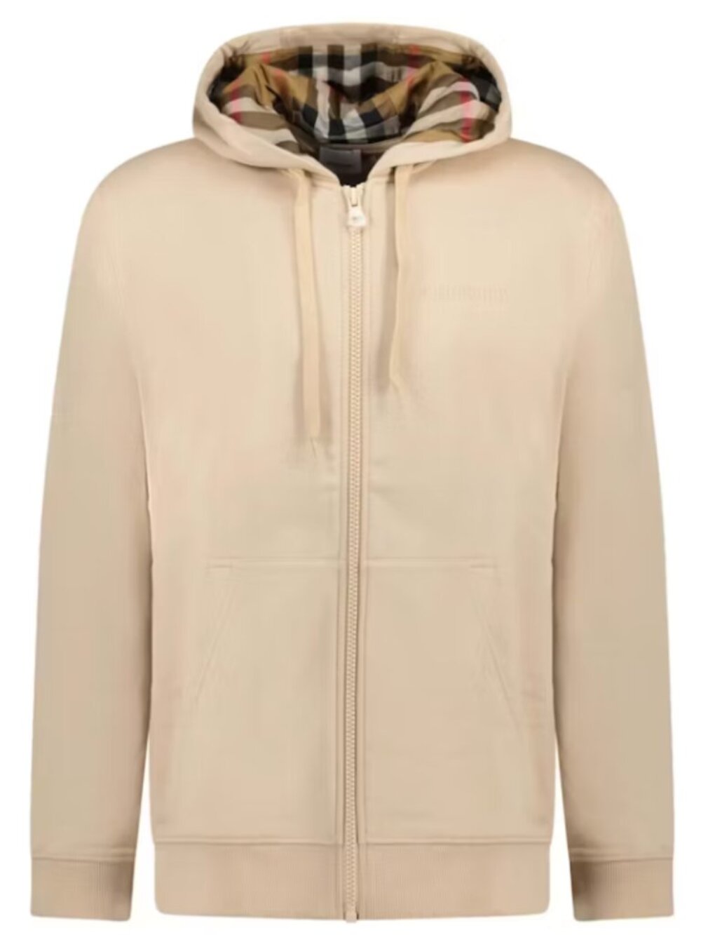 NWT Burberry Hove Check Embroidery Logo Zip Hoodie Soft Fawn